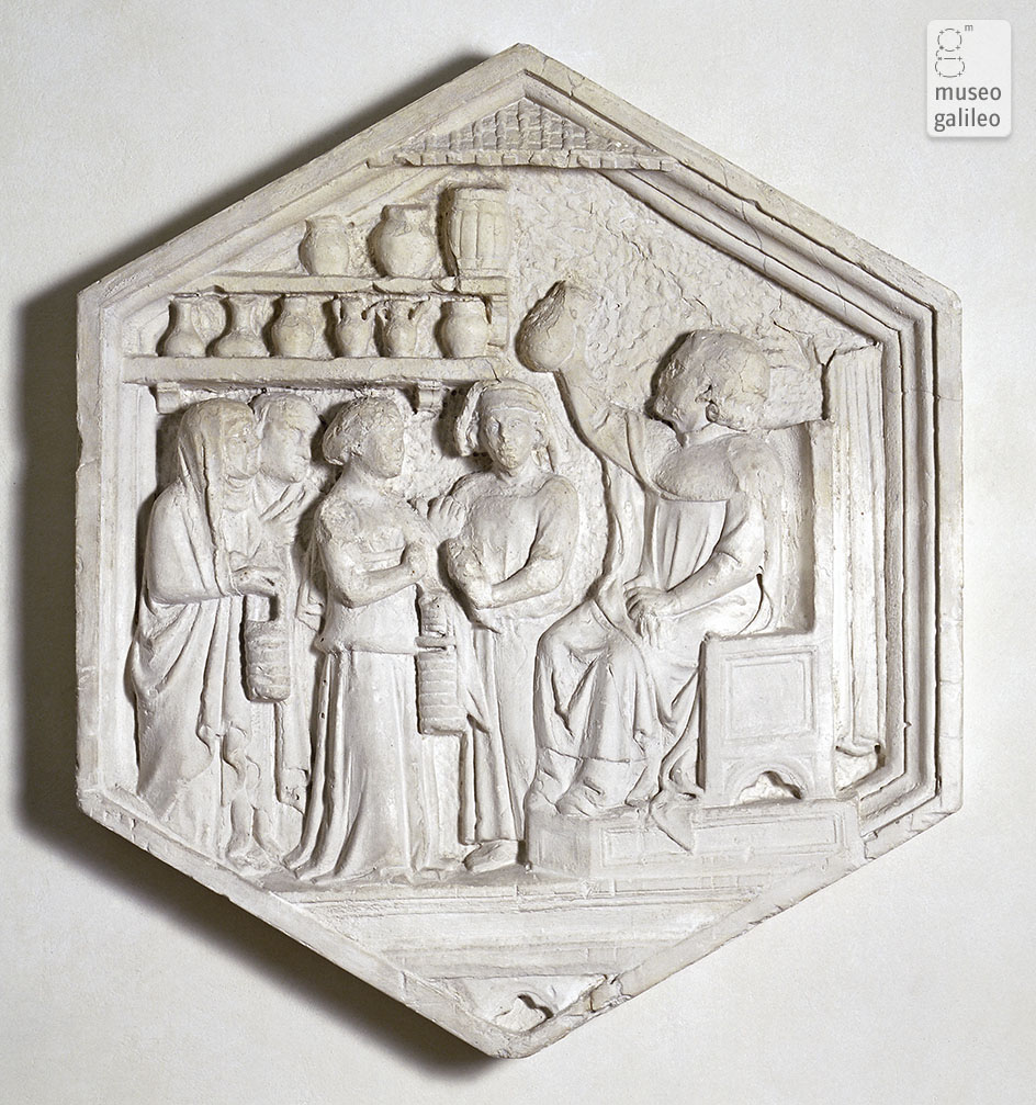 Replica of the 14th c. bas relief from Giotto's bell tower illustrating a medical scene (Inv. 3751)